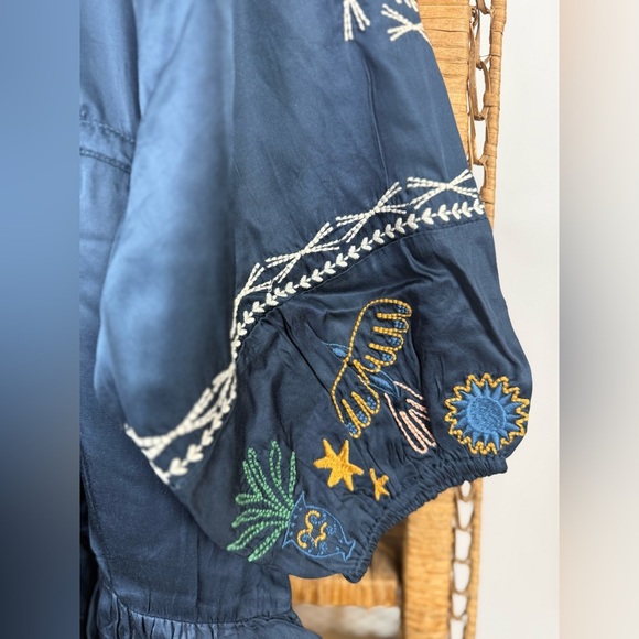 Johnny Was Lexie Tiered Mini Dress Navy Embroidered Petite Small NWT $350 - Picture 8 of 10